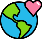 Earth with a pink heart above it.