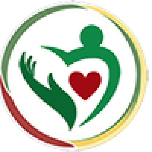 Abstract logo with heart and hand elements.