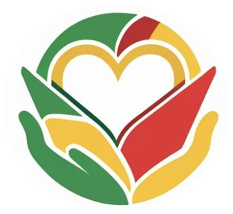 Heart and hands in green, yellow, red.