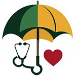 Umbrella, stethoscope, and heart symbol logo.